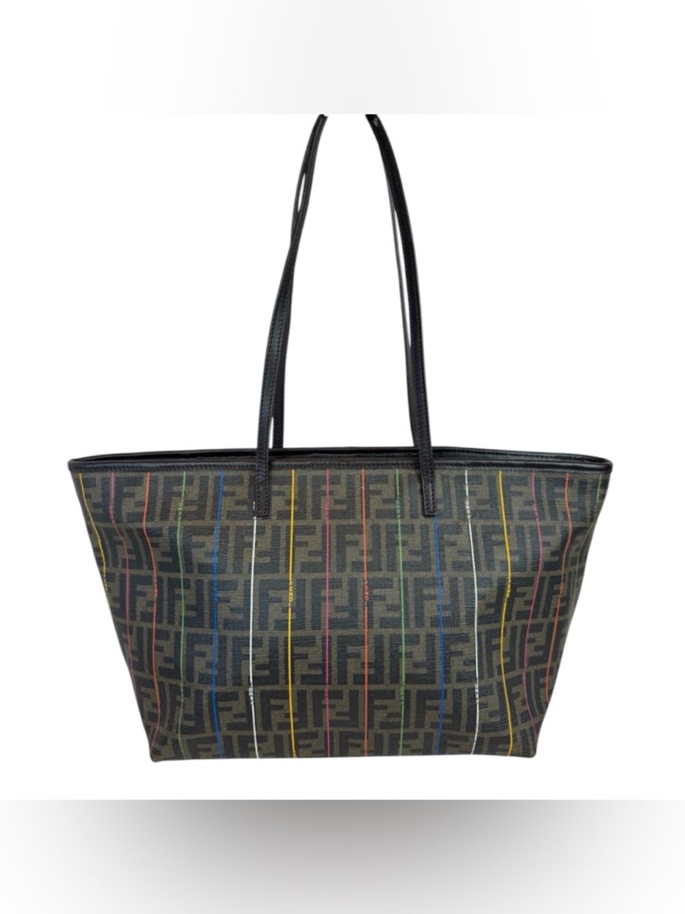Fendi Black Multicolor Stripe FF Logo Tote